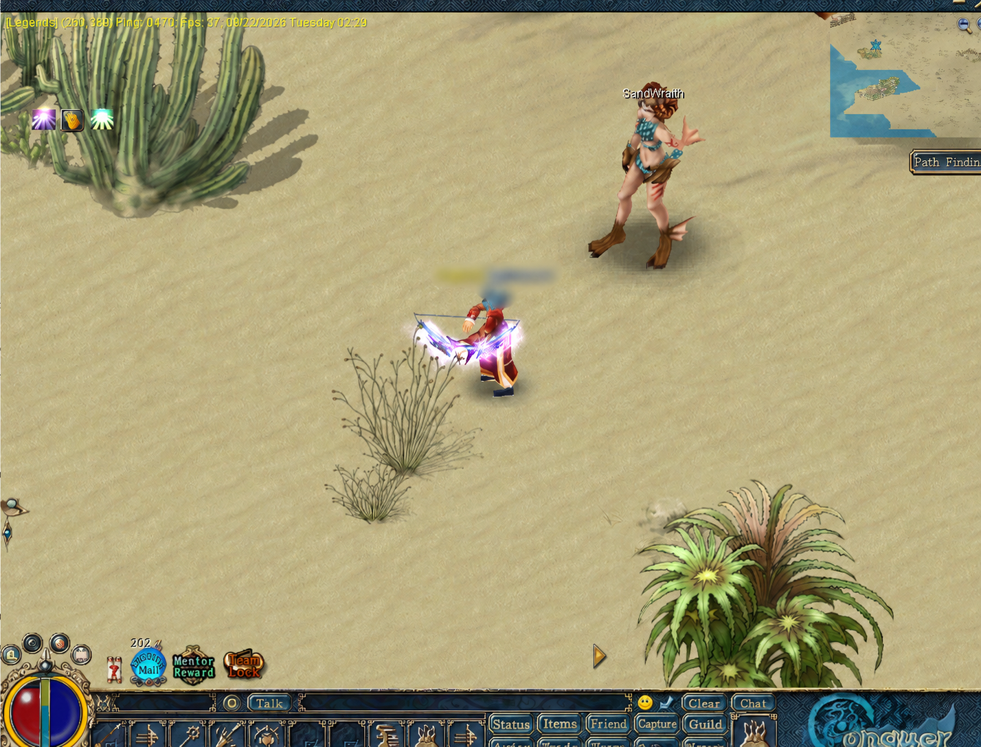 A player confronting SandWraith in Desert City